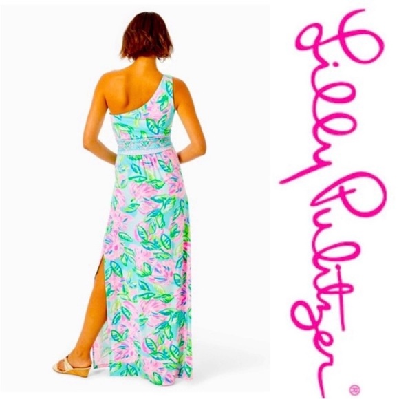 NWT LILLY PULITZER Malia One Shoulder Totally Blossom Engineered Maxi Dress Sz M - Picture 3 of 11